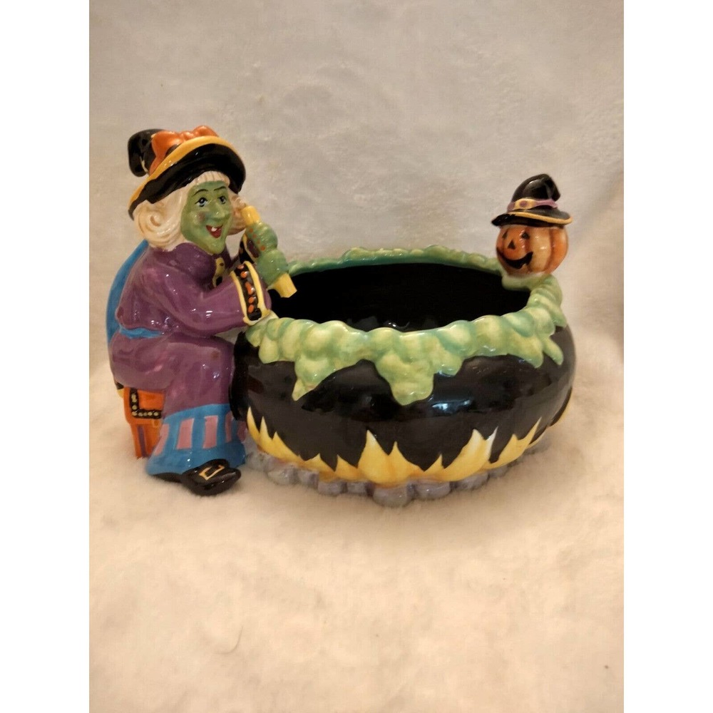 Rare Ceramic Halloween Witch Pumpkin Candy Dish